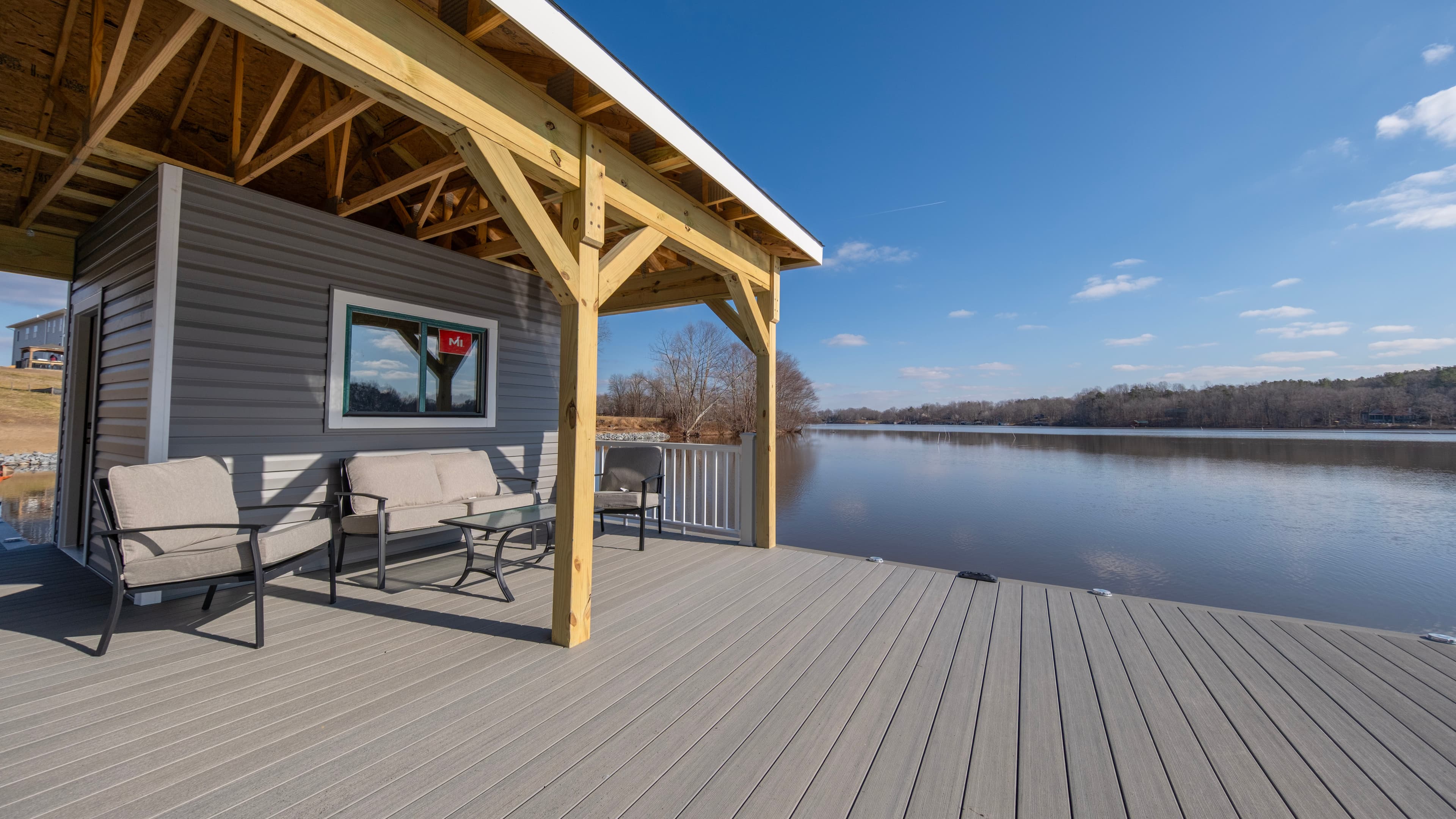 Boathouse deck with lake views
